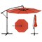 10 Ft Solar Cantilever Umbrella Orange Polyester Fabric Tilt Crank Handle Outdoor